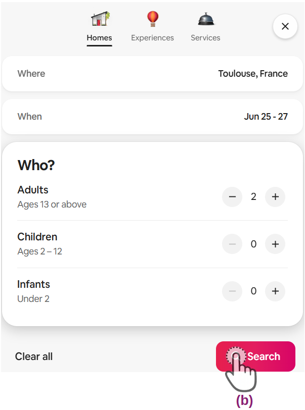 Enter Airbnb search details